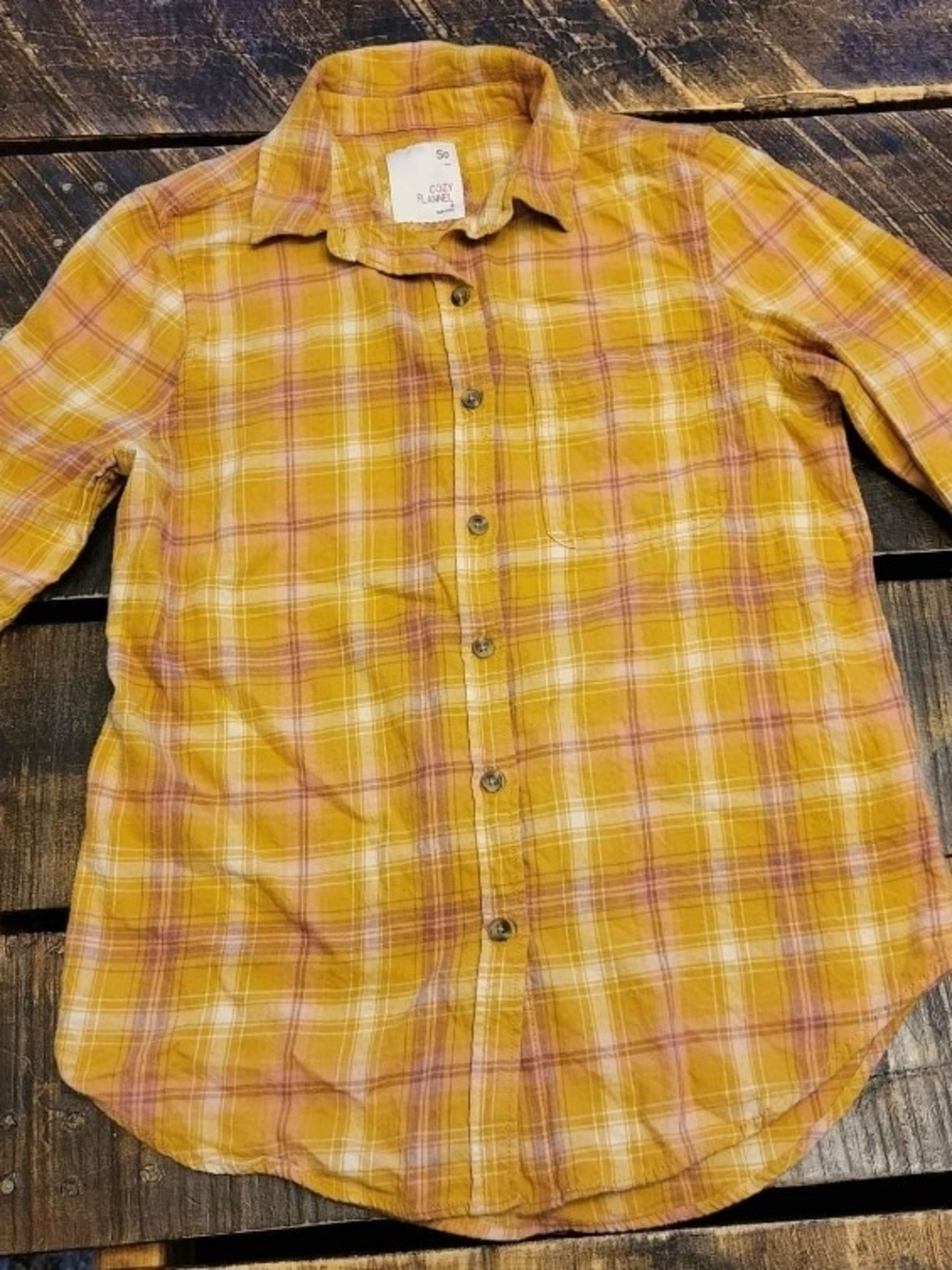 Womans Sonoma Yellow Plaid Button-Up Shirt Size Small